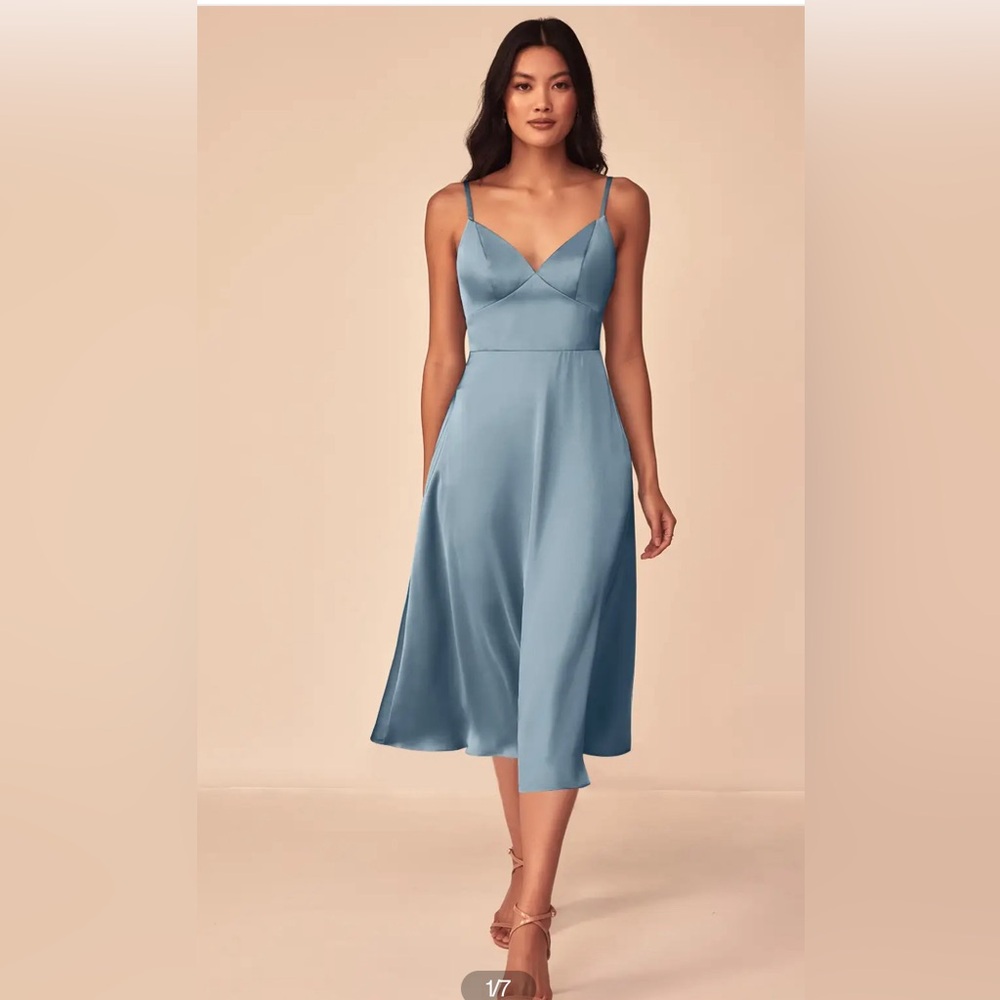 Azazie Dusty Blue Dottie Dress